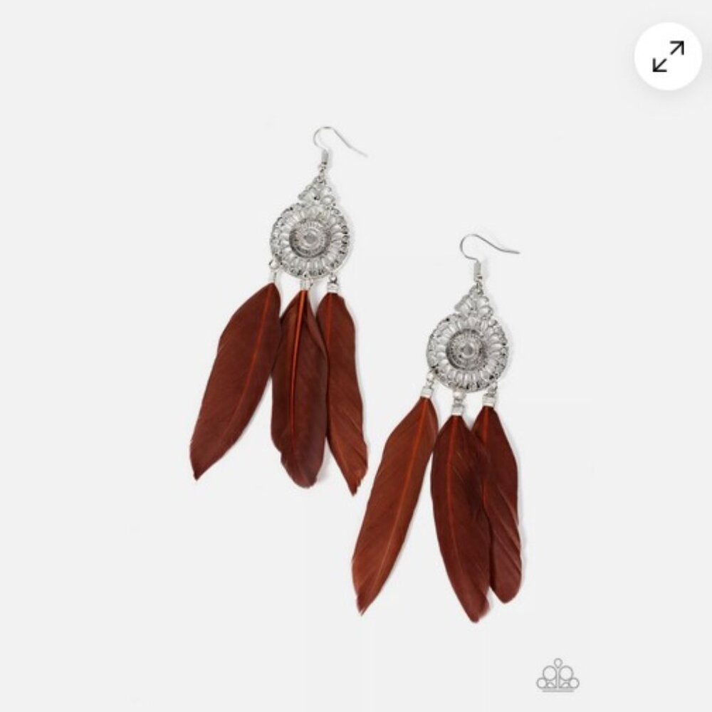 Pretty in PLUMES~ Brown Feather Earrings Paparazzi Jewelry